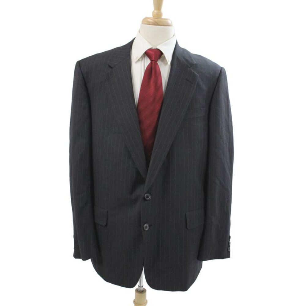 Hickey Freeman Mens 2 Piece Suit Jacket Gray Wool Striped Button Size 46